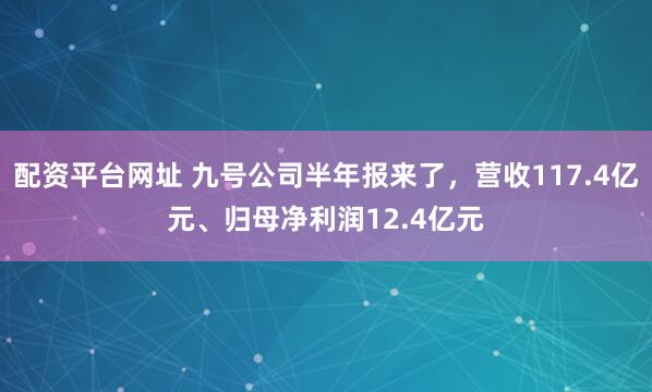 配资平台网址 九号公司半年报来了，营收117.4亿元、归母净利润12.4亿元
